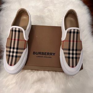 Leather and Vintage Check Slip- On Sneakers